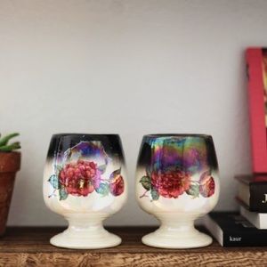 vintage 1970s cups, vintage rose print cups